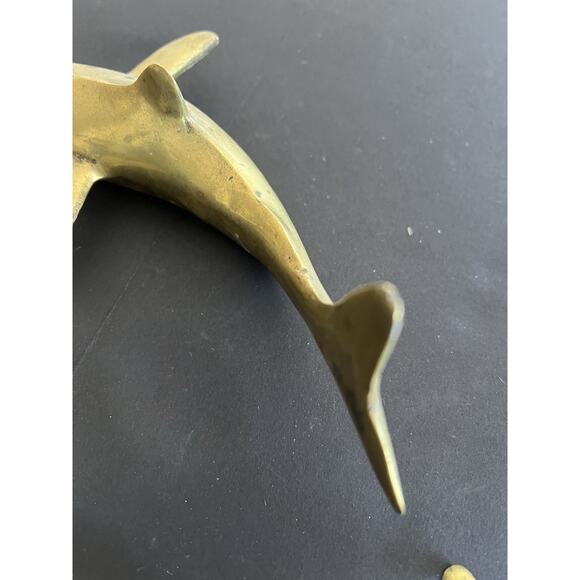 Vtg Mid Century Solid Brass Set 2 Sharks Paperweight Nautical Coastal Approx 8” - Picture 11 of 14